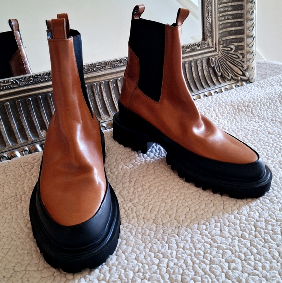 NWOB ALL SAINTS Harlee Tan Leather Chunky Chelsea Boots EU 40 US 10 Org $325 - Picture 6 of 13